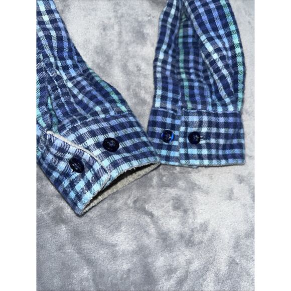 LL Bean Fleece Lined Flannel Hoodie Button Up Kids M 10-12 Blue Plaid - Picture 8 of 11